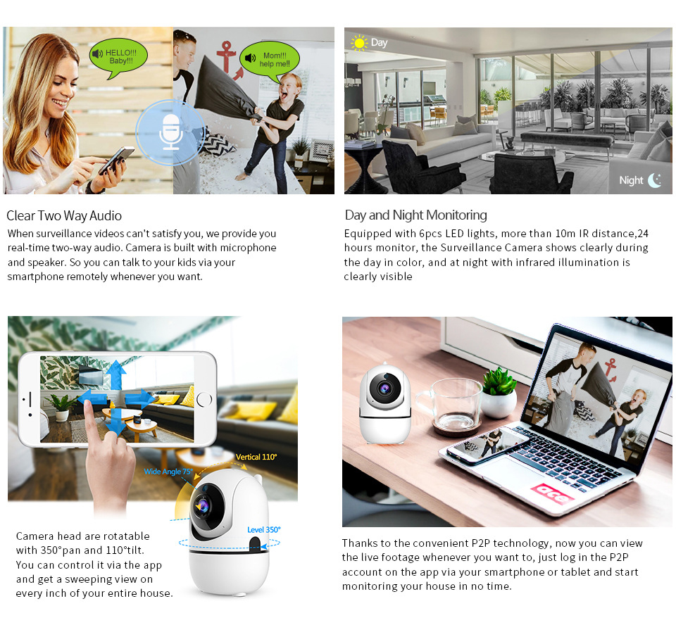 Wifi camera Wireless home security cameras  Night Vision PIR Detection Two-way Talk Surveillance battery camera