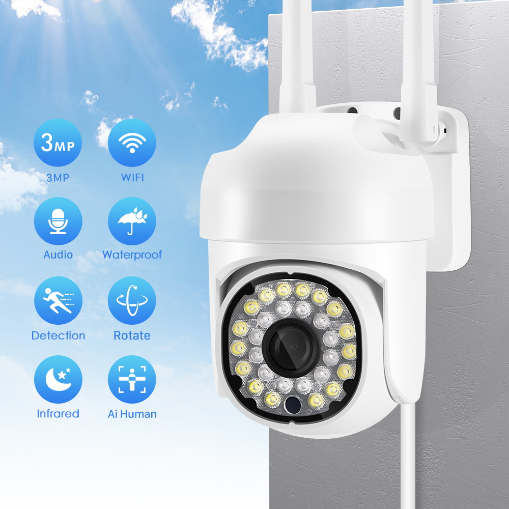 Wireless Street Security Camera IP PTZ 4X Zoom Wifi Human Detection Two Way Audio Small CCTV Camera