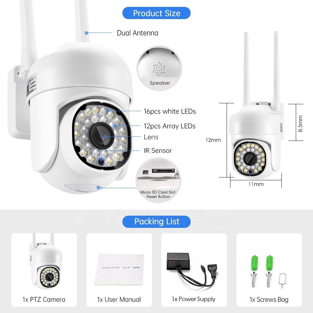Wireless Street Security Camera IP PTZ 4X Zoom Wifi Human Detection Two Way Audio Small CCTV Camera