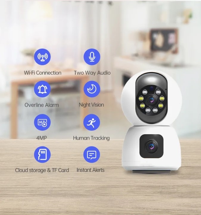 New Dual Lens Indoor Wireless Camera  Two Way Audio Motion Tracking Alarm Push 1080P PTZ Network Camera